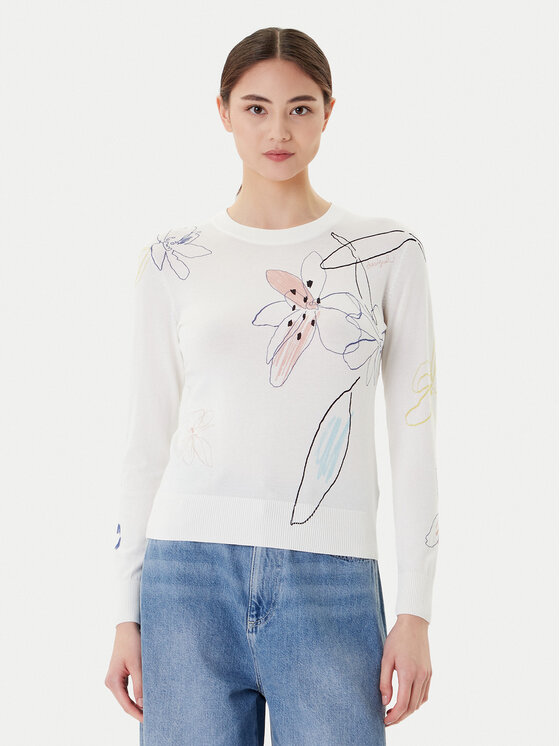Desigual Пуловер Arty 25WWJF33 Бял Regular Fit цвят на ниска цена