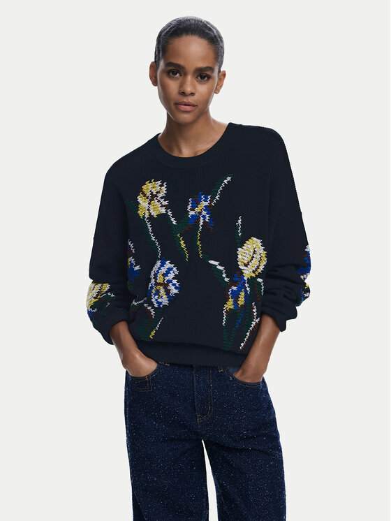 Desigual Пуловер Cooper 25WWJF36 Черен Regular Fit цвят на ниска цена