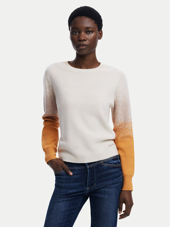 Desigual Пуловер Fama 25WWJF24 Екрю Regular Fit цвят на ниска цена