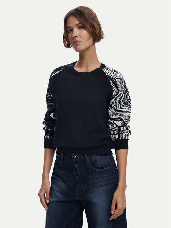 Desigual Пуловер Kodiak 25WWJF28 Черен Regular Fit цвят на ниска цена