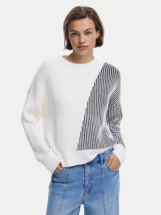 Desigual Пуловер Nome 25WWJF26 Бял Regular Fit цвят на ниска цена