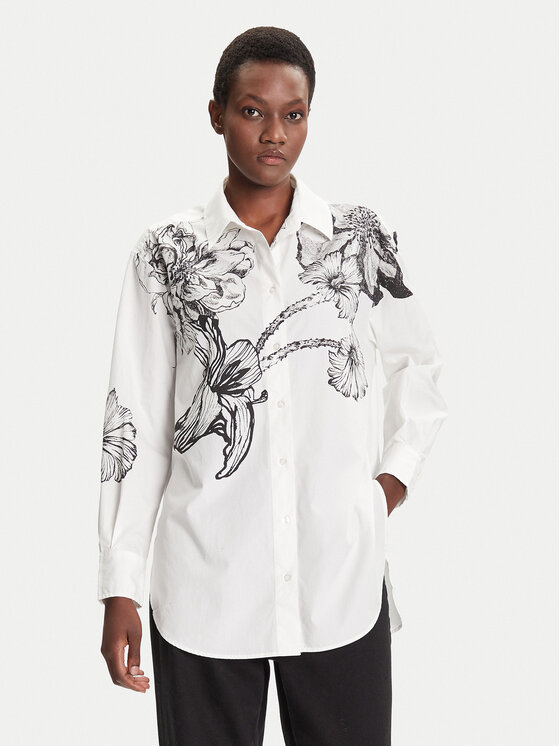 Desigual Риза Byn Lacroix 25WWCW07 Бял Loose Fit цвят на ниска цена