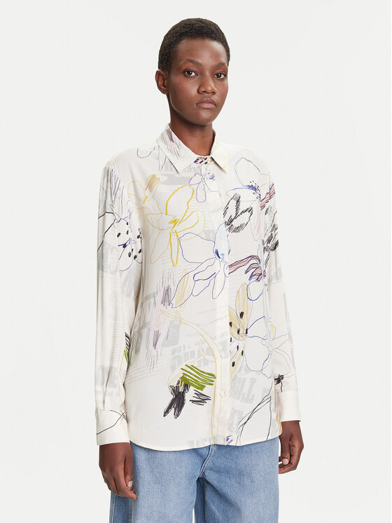 Desigual Риза Newsarty 25WWCW14 Бял Loose Fit цвят на ниска цена