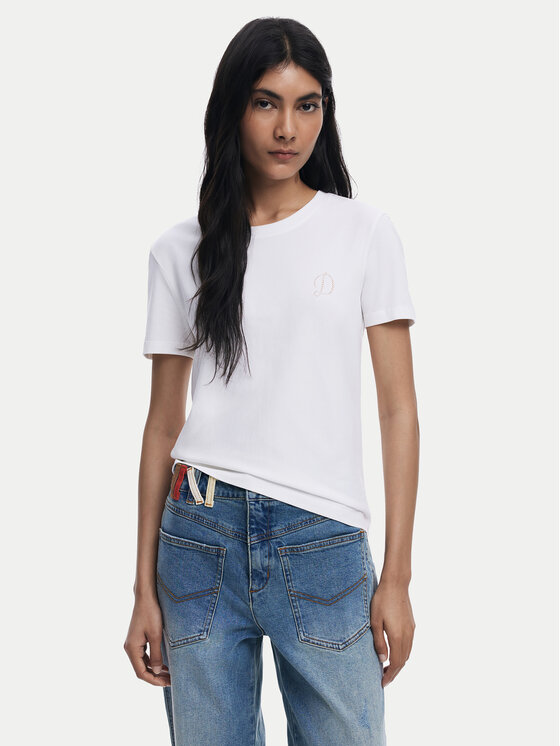 Desigual Тишърт Amber 25WWTK07 Бял Regular Fit цвят на ниска цена