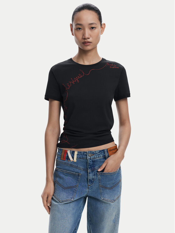 Desigual Тишърт Charly 25WWTK08 Черен Regular Fit цвят на ниска цена