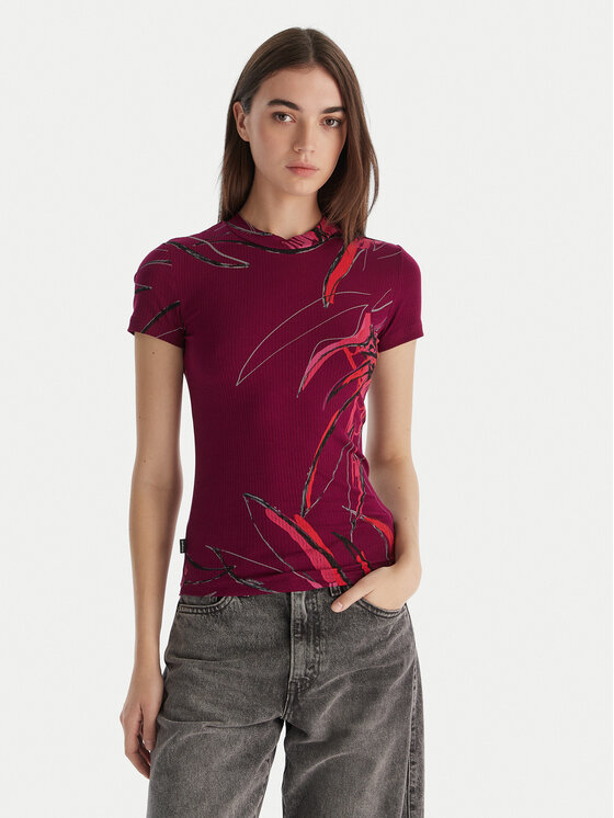 Desigual Тишърт Lala 25WWTK16 Бордо Regular Fit цвят на ниска цена