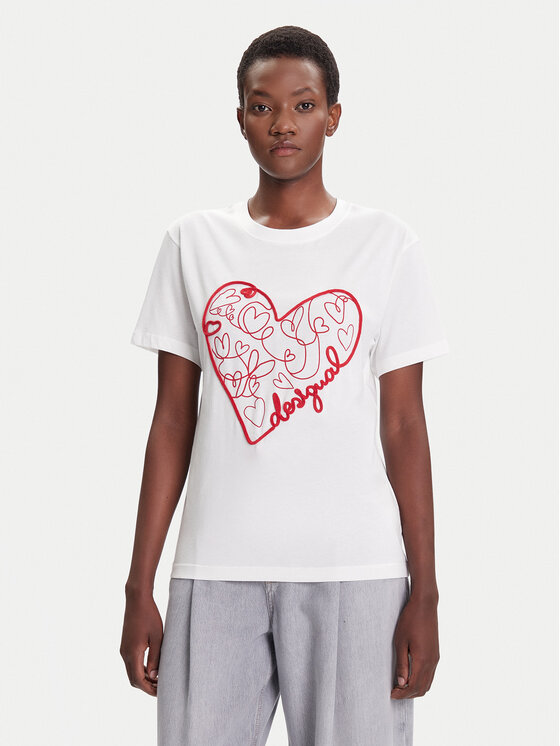 Desigual Тишърт Roma 25WWTK50 Бял Regular Fit цвят на ниска цена