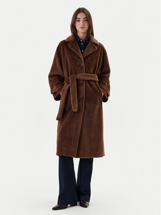 Dixie Кожено палто K330Y009A Кафяв Regular Fit цвят на ниска цена