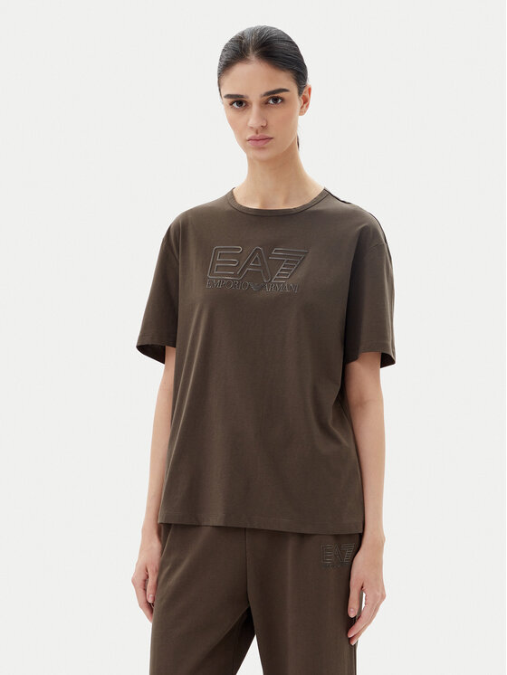 EA7 Emporio Armani Тишърт 7W000098 AF12503 U6139 Кафяв Loose Fit цвят на ниска цена