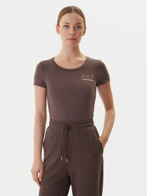 EA7 Emporio Armani Тишърт 8NTT65 TJDQZ U6063 Кафяв Slim Fit цвят на ниска цена