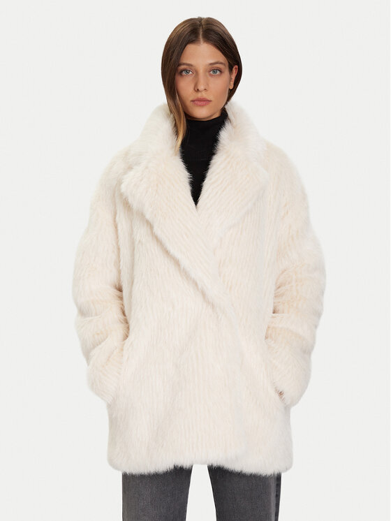 Eleh Кожено палто Bianco Panna EFW250385 Екрю Regular Fit цвят на ниска цена