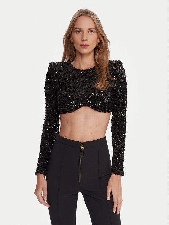 Elisabetta Franchi Блуза TO-046-57E2-V370 Черен Slim Fit цвят на ниска цена