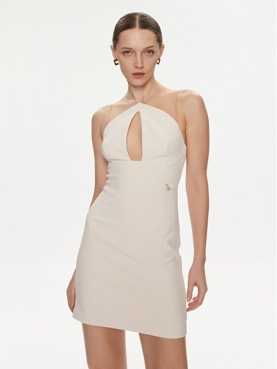 Elisabetta Franchi Коктейлна рокля AB-514-41E2-V300 Бежов Slim Fit цвят на ниска цена