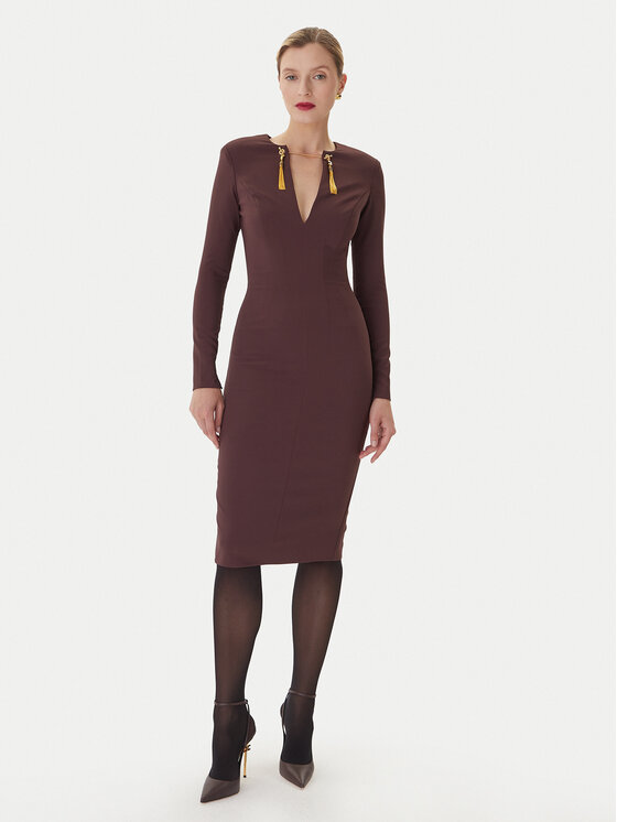 Elisabetta Franchi Коктейлна рокля AB-805-57E2-V460 Бордо Slim Fit цвят на ниска цена