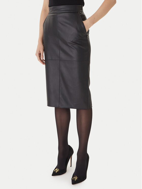 Elisabetta Franchi Пола от имитация на кожа GO-145-57E2 Черен Regular Fit цвят на ниска цена