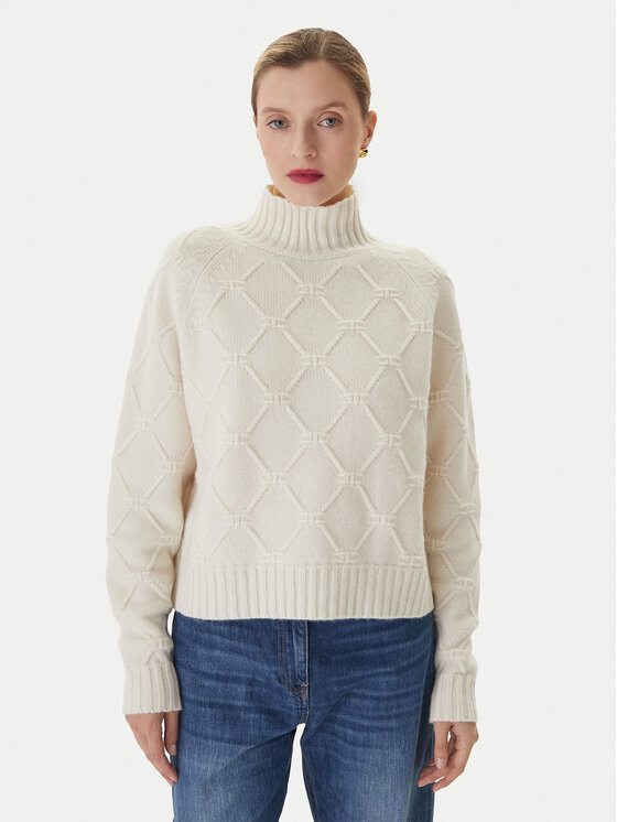 Elisabetta Franchi Пуловер MK-55T-57E2 Бял Regular Fit цвят на ниска цена