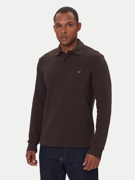 Emporio Armani Underwear Тениска с яка и копчета EM002200 AF14982 U6031 Кафяв Regular Fit цвят на ниска цена