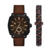 Fossil Комплект часовник и гривна Machine Chronograph FS6102SET Кафяв цвят на ниска цена