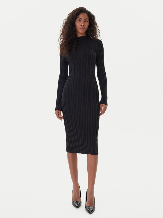 Fracomina Плетена рокля FJ25WD5006K463Q7 Черен Slim Fit цвят на ниска цена