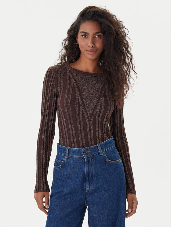 Fracomina Пуловер FJ25WT7013K463Q7 Кафяв Slim Fit цвят на ниска цена