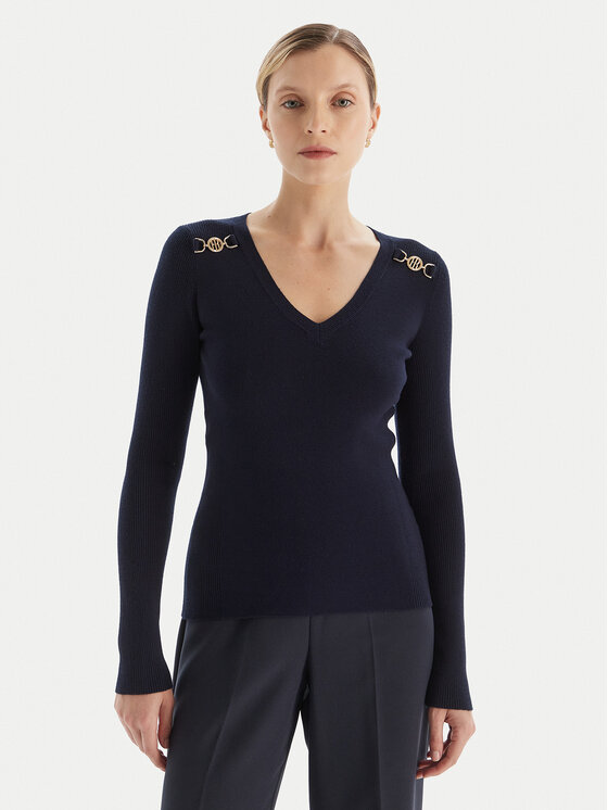 Fracomina Пуловер FR25WT7025K43301 Тъмносин Slim Fit цвят на ниска цена