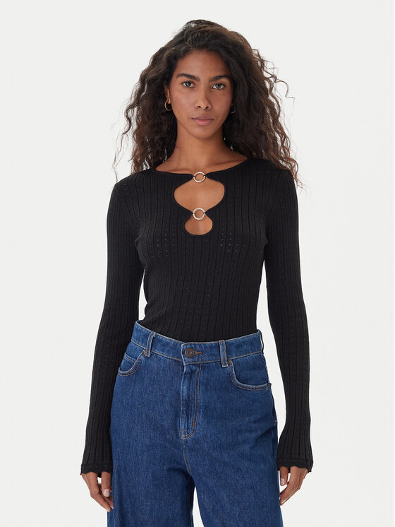 Fracomina Пуловер FS25WT7021K501Q7 Черен Slim Fit цвят на ниска цена