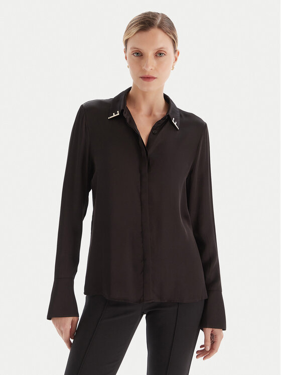 Fracomina Риза FS25WT6010W65101 Черен Regular Fit цвят на ниска цена