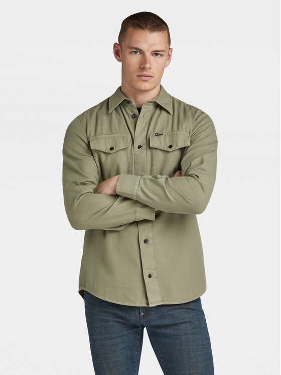 G-Star Raw Риза Marine D24963-D454 Зелен Slim Fit цвят на ниска цена