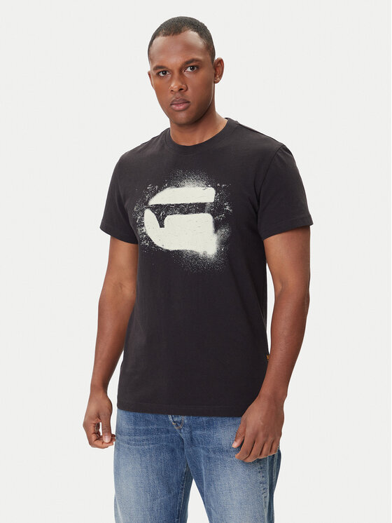 G-Star Raw Тишърт Spray Logo D26833-D101 Черен Regular Fit цвят на ниска цена