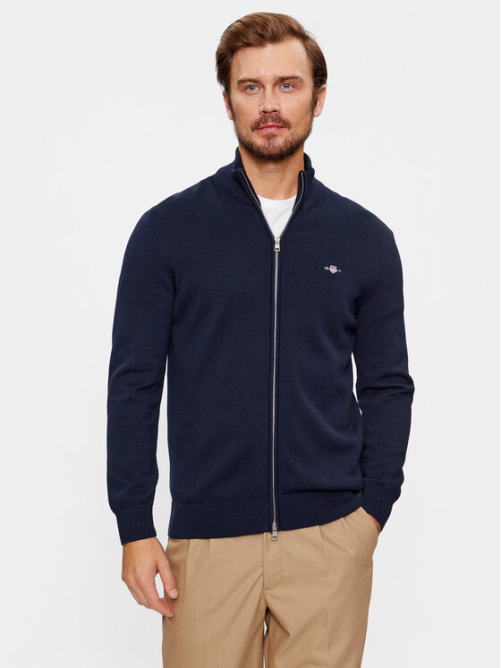 Gant Кардиган Casual Cotton Zip 8030164 Тъмносин Regular Fit цвят на ниска цена
