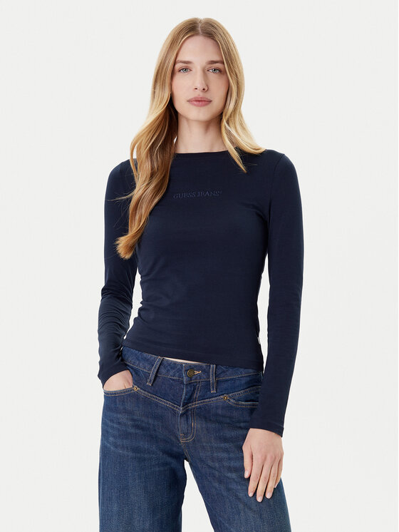 Guess Jeans Блуза W4YI22 J1314 Тъмносин Regular Fit цвят на ниска цена