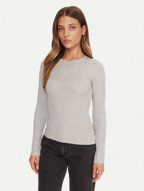 Guess Jeans Блуза W5BP01 KA0H1 Сив Slim Fit цвят на ниска цена