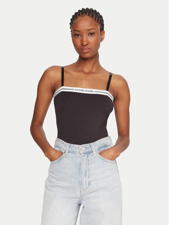 Guess Jeans Боди W5BP26 K1092 Черен Slim Fit цвят на ниска цена