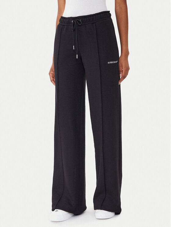 Guess Jeans Долнище анцуг W5BB04 KC811 Черен Wide Leg цвят на ниска цена