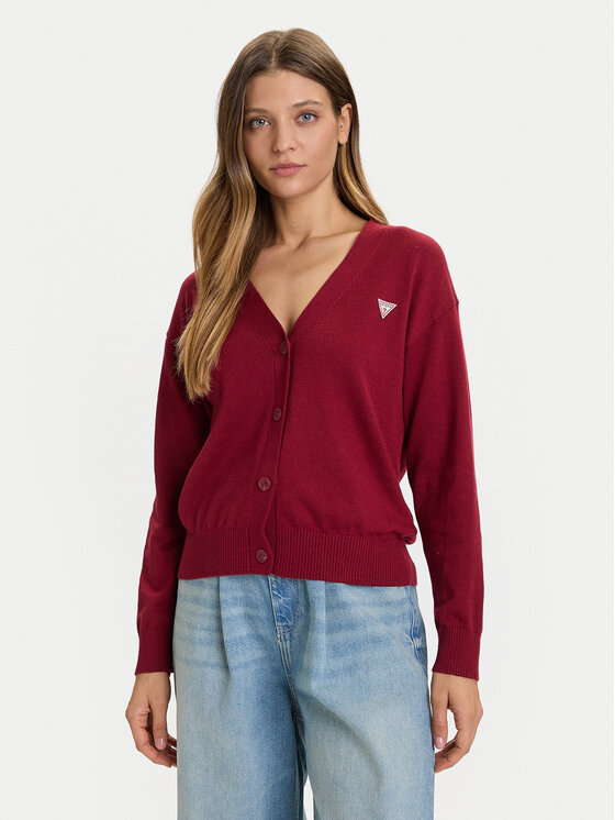 Guess Jeans Кардиган W4BR16 Z3HO2 Червен Regular Fit цвят на ниска цена