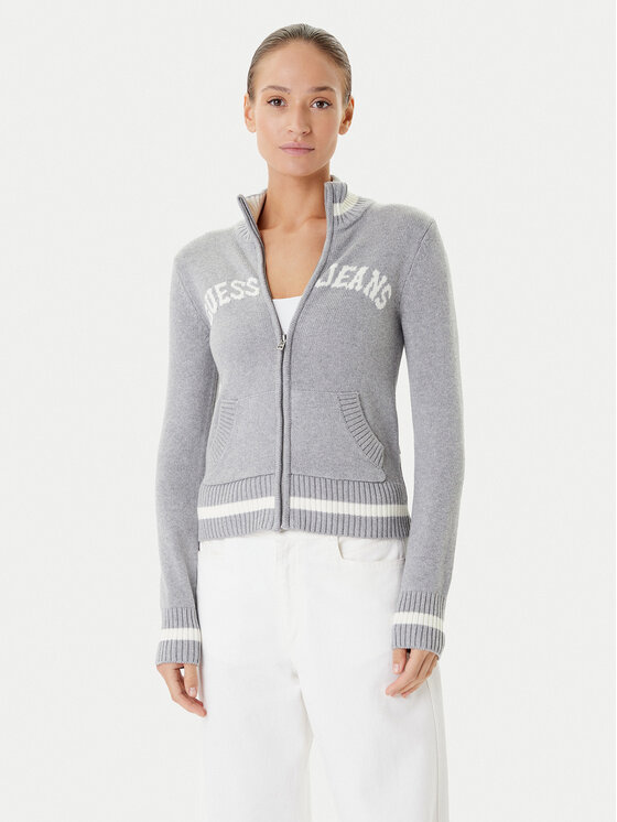 Guess Jeans Кардиган W5YR31 Z3HM1 Сив Regular Fit цвят на ниска цена