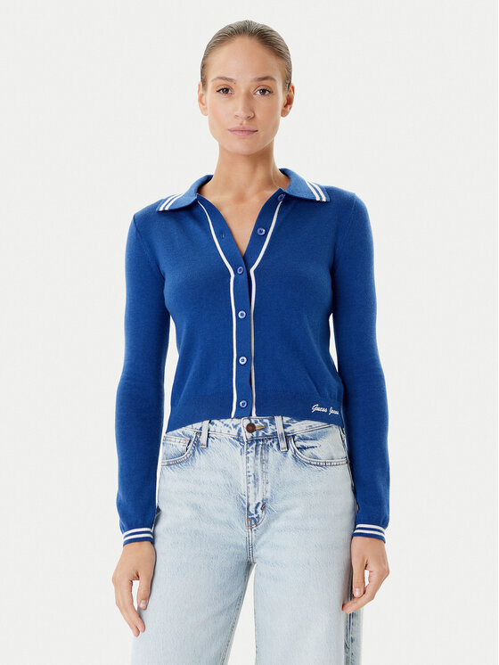 Guess Jeans Кардиган W5YR32 Z3HO2 Син Regular Fit цвят на ниска цена