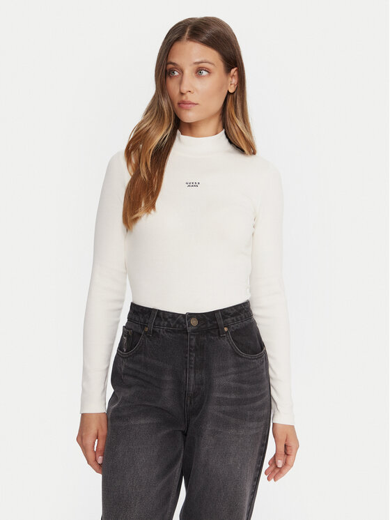 Guess Jeans Поло W5BP23 KA0H1 Бежов Slim Fit цвят на ниска цена