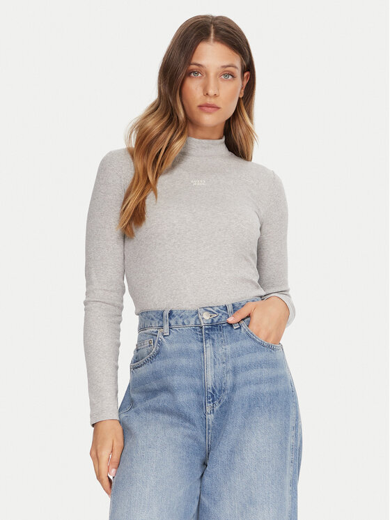 Guess Jeans Поло W5BP23 KA0H1 Сив Slim Fit цвят на ниска цена