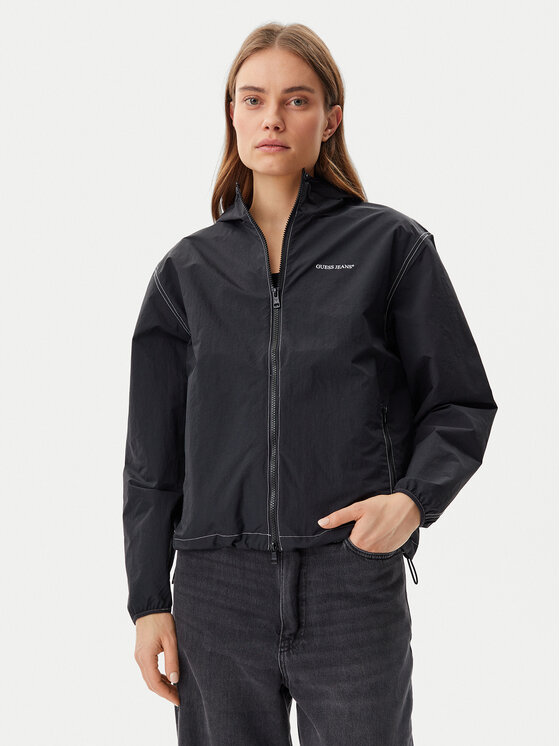 Guess Jeans Преходно палто W5GL29 WH8N2 Черен Regular Fit цвят на ниска цена