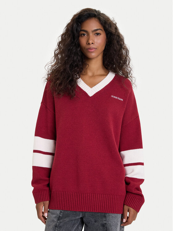 Guess Jeans Пуловер 178814 Червен Classic Fit цвят на ниска цена