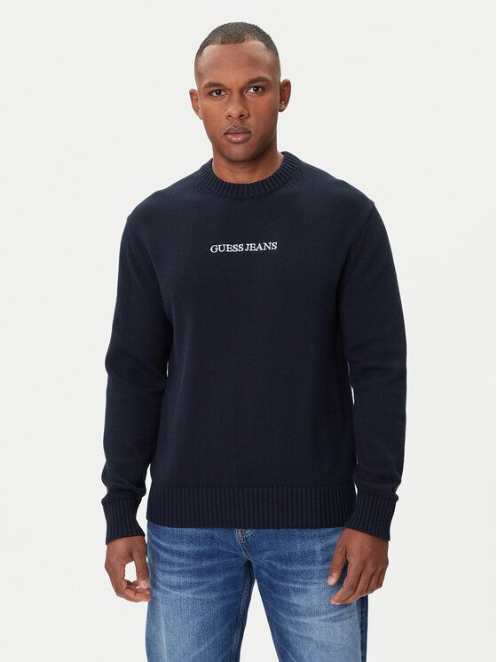 Guess Jeans Пуловер M4BR31 Z3HM1 Тъмносин Regular Fit цвят на ниска цена