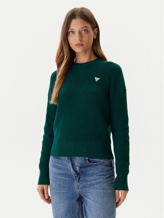 Guess Jeans Пуловер W4BR08 Z3HM1 Зелен Regular Fit цвят на ниска цена