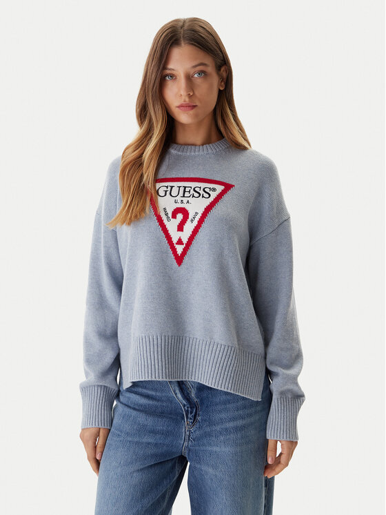 Guess Jeans Пуловер W4BR12 Z3HM1 Син Relaxed Fit цвят на ниска цена