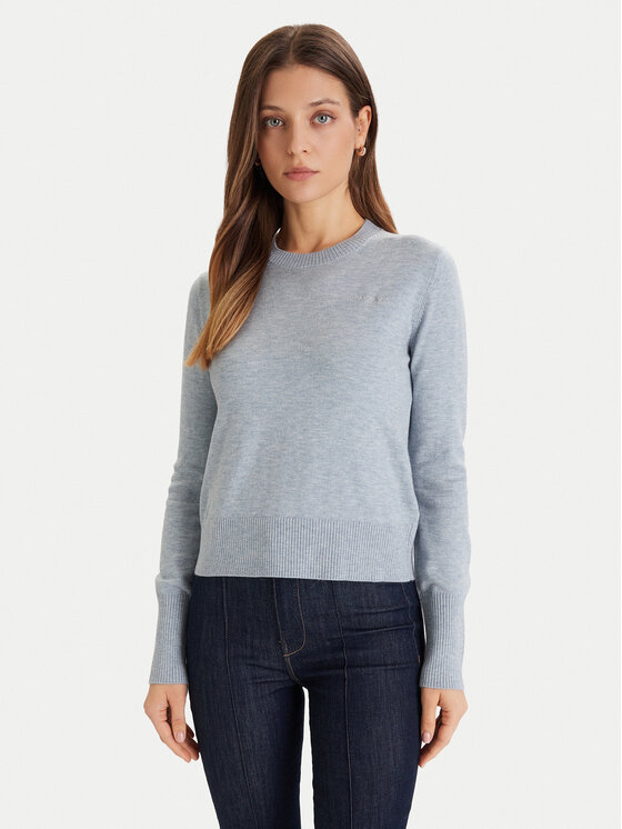 Guess Jeans Пуловер W4BR83 Z3HO2 Светлосиньо Regular Fit цвят на ниска цена