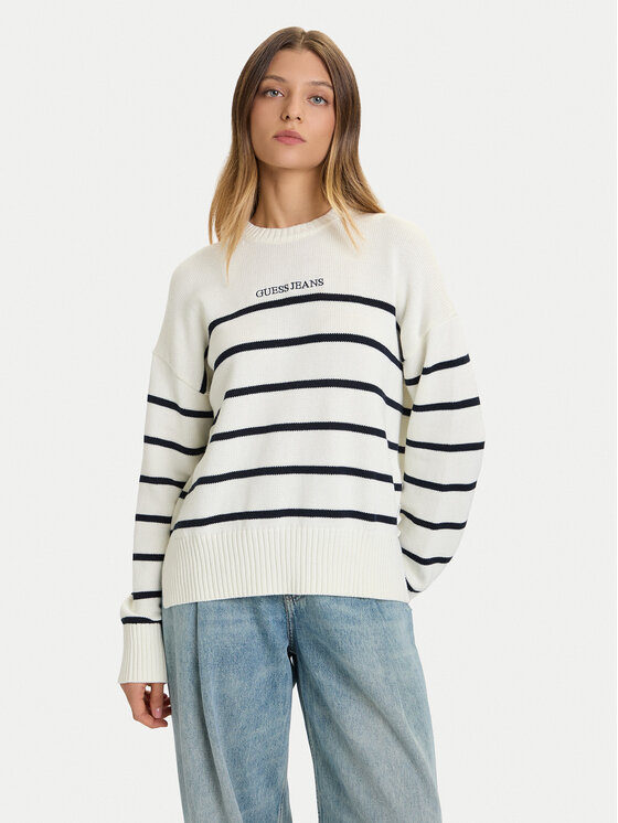 Guess Jeans Пуловер W5BR03 Z3HM1 Екрю Relaxed Fit цвят на ниска цена