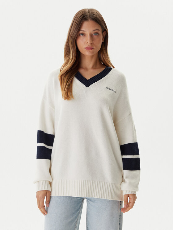 Guess Jeans Пуловер W5BR10 Z0561 Екрю Relaxed Fit цвят на ниска цена