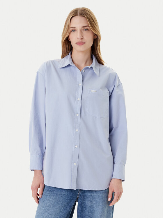 Guess Jeans Риза W4YH22 WGCF1 Син Relaxed Fit цвят на ниска цена