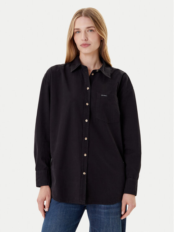 Guess Jeans Риза W4YH22 WGCF1 Черен Relaxed Fit цвят на ниска цена