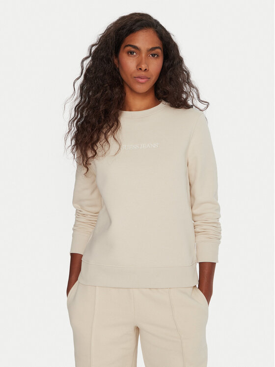 Guess Jeans Суитшърт W4YQ10 KC811 Бежов Regular Fit цвят на ниска цена